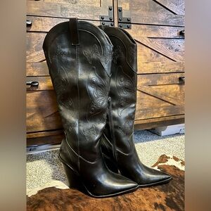 Black Leather Cowboy Boots
